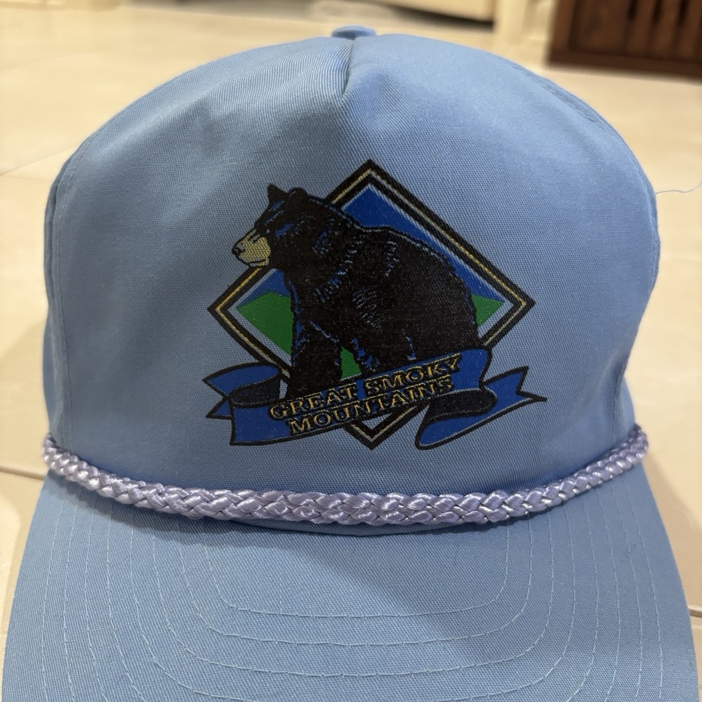 Vintage Smoky Mountains SnapBack Rope Hat Outdoors Hiking Gorp Core Trucker Hike
